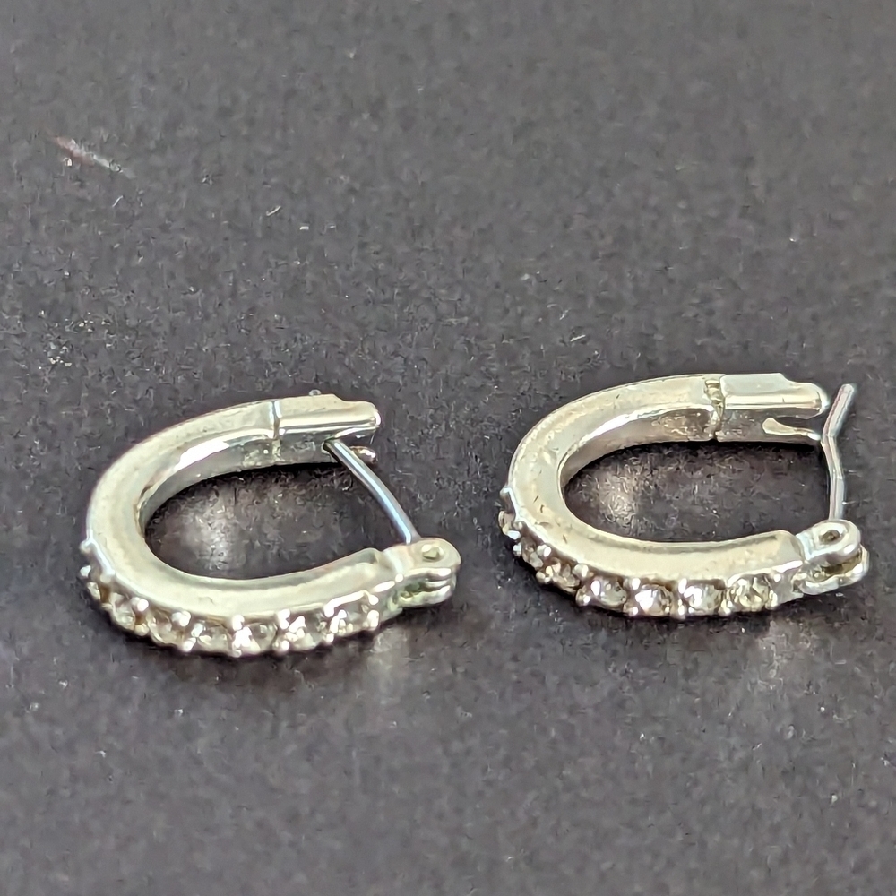 Monet Earrings Horshoe Vintage signed silver tone shaped rhinestone clasp